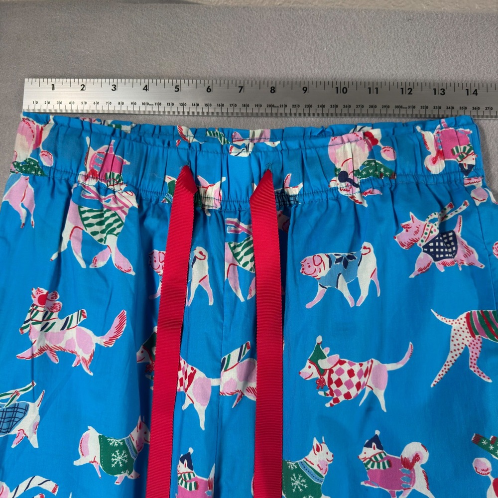 Mersea Blue Cotton Dog Print Pajama Pants XS Holiday Winter Dogs Lounge Wide Leg - Picture 11 of 12